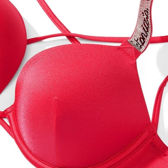 Victoria Secret 36D Bombshell Push Up Bikini Top LOGO Shine Strap Bling Pink - Picture 5 of 6
